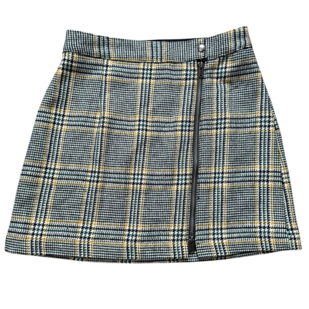 Abercrombie & Fitch Wool‎ Blend Black White Green & Yellow Plaid Mini Skirt